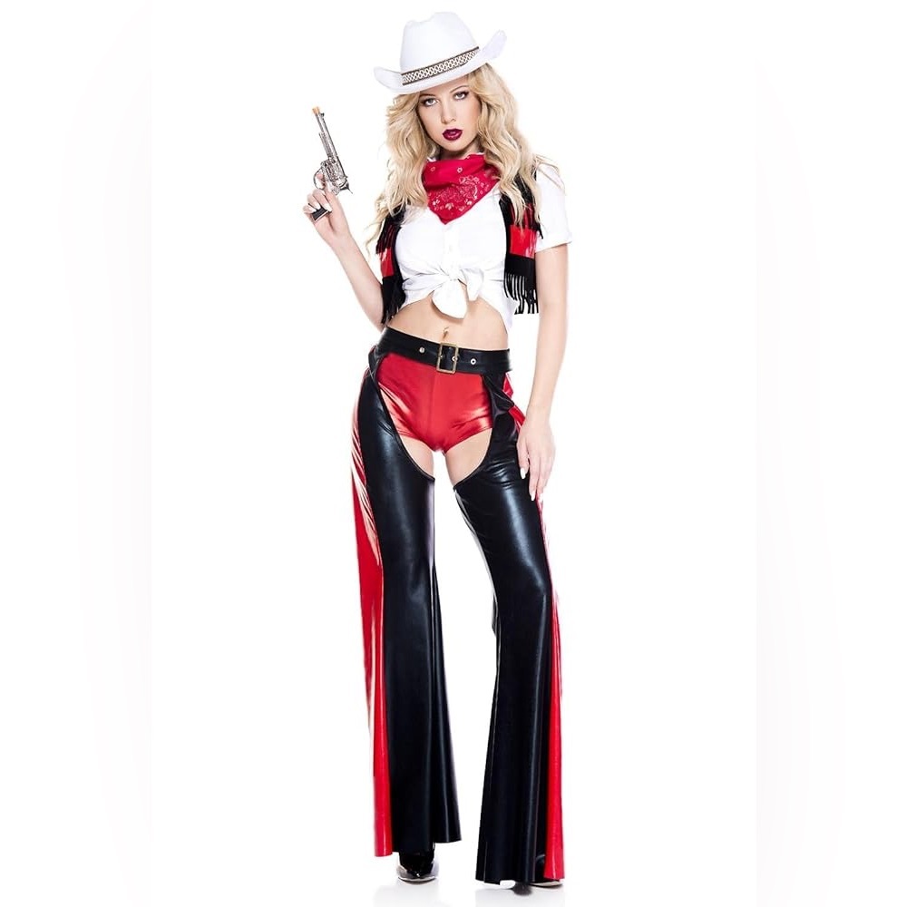 Cowgirl Costume with Red and Black Chaps